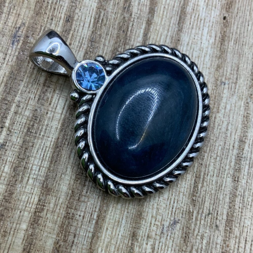 Lia Sophia Denim Dreams  Navy Silver Tone Slide Pendant